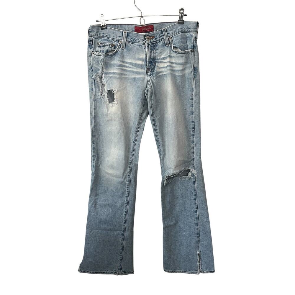 Vtg. Hollister Co Low-Rise Flare Jean 4 R 100% Cotton Boho Distressed Y2K Ripped - Picture 2 of 16